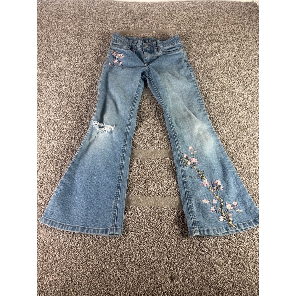 Wrangler Flare Jeans Women's Blue Embroidered Floral Blossom Distressed - 8R